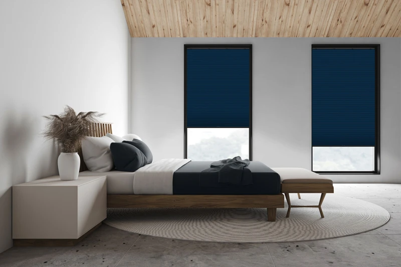 White attic master bedroom, side view