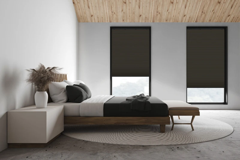 White attic master bedroom, side view