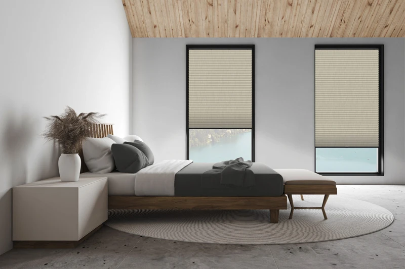 White attic master bedroom, side view