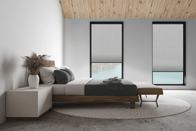 White attic master bedroom, side view