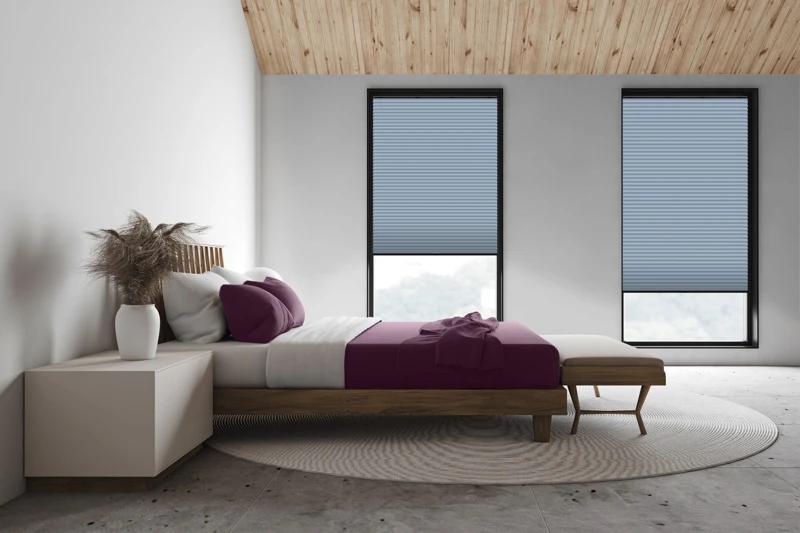 White attic master bedroom, side view