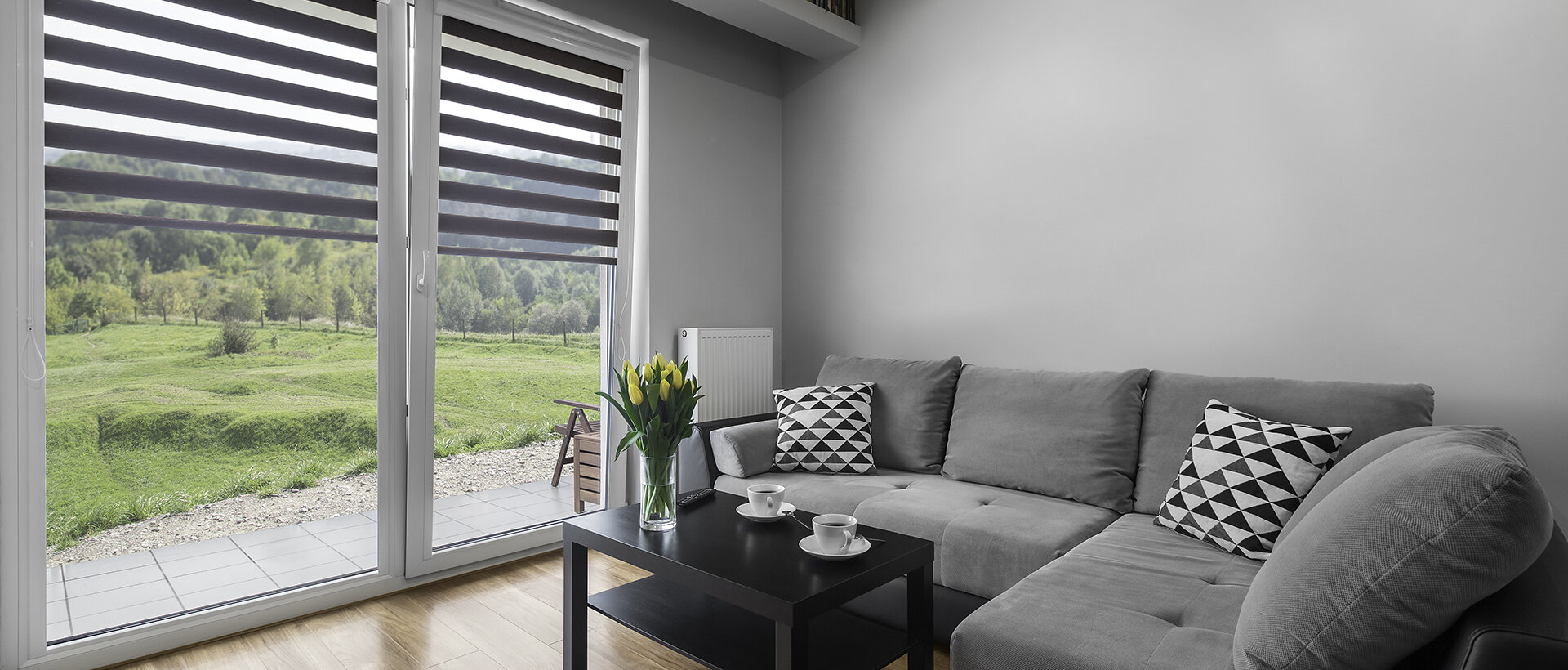 Schwarze Doppelrollos